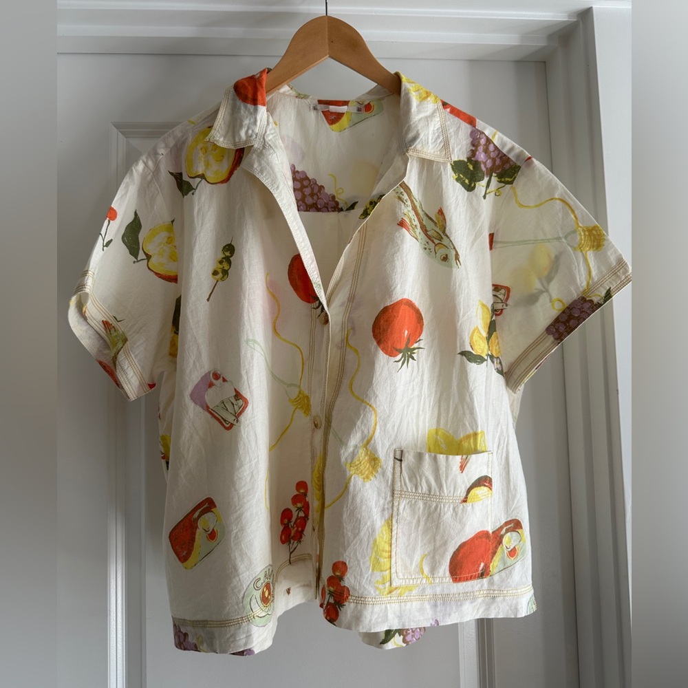 Kimchi Blue Vintage-Inspired Cream Print Button Front Top